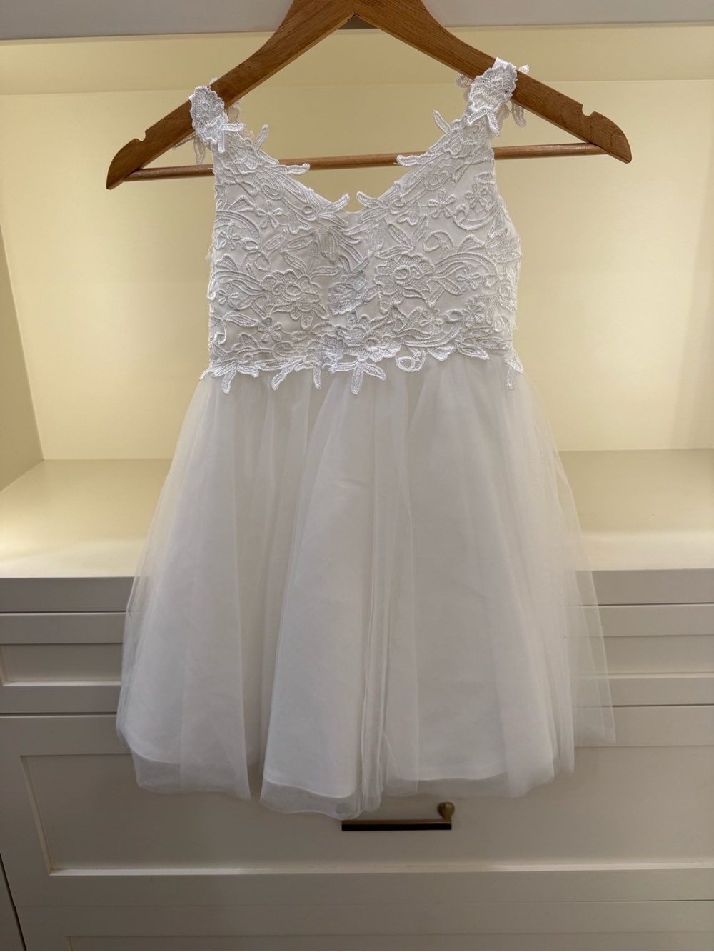 Girls White Lace Tulle Dress - Elegant Flower Girl Dress